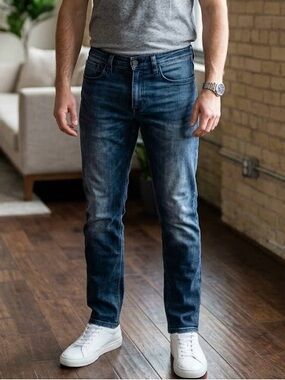 DU/ER Men's Slim Fit Performance Denim Jeans 32x30 Indigo Commuter Travel Tech